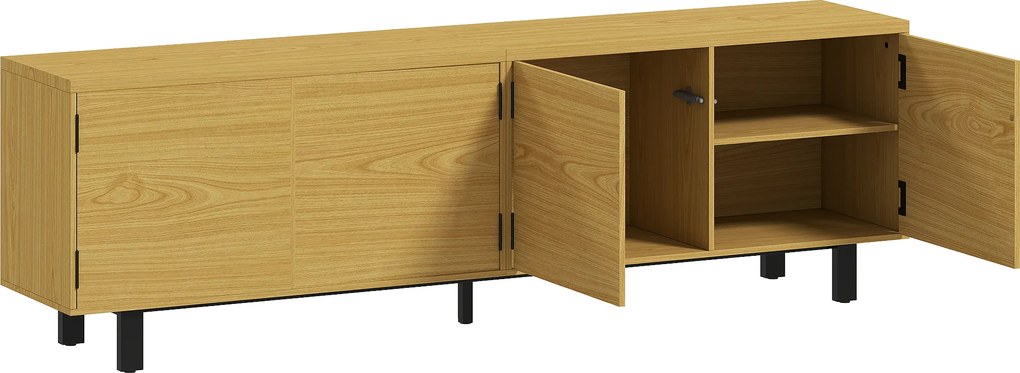 HOMCOM Móvel de TV 180 cm, móvel para TV até 208,3 cm com 4 portas de abertura por pressão 180x35x55,5cm efeito madeira natural | Aosom Portugal