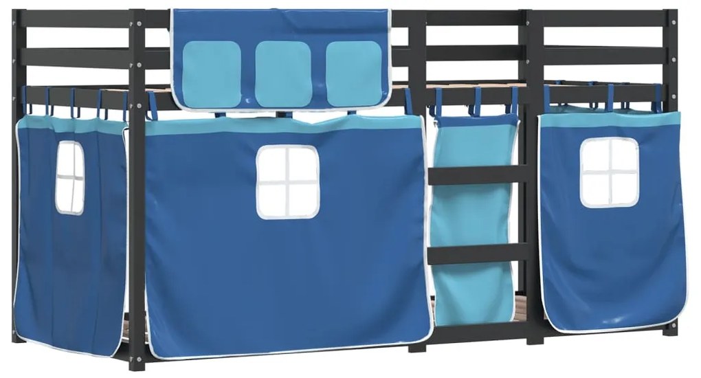 Beliche com cortinas 90x200 cm madeira de pinho maciça azul