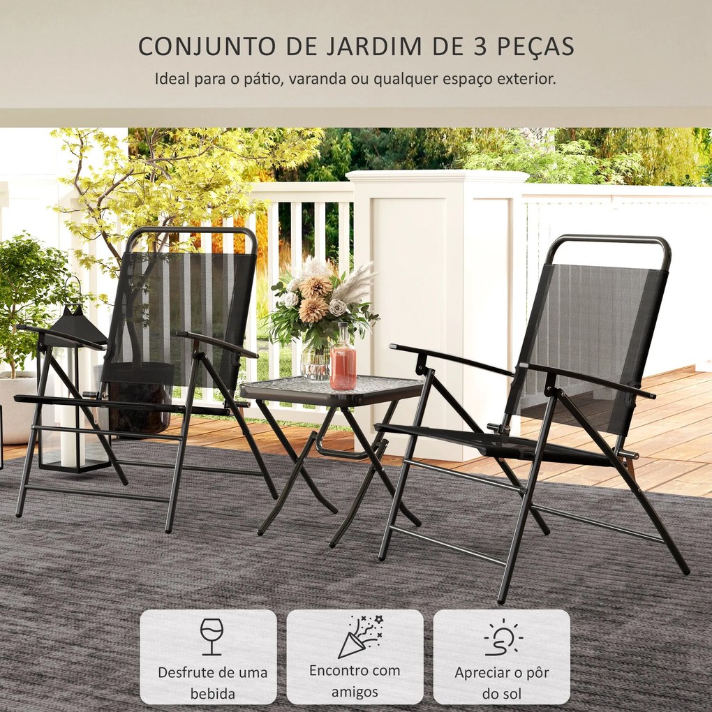 Conjunto de Mesa e Cadeiras de 3 Peças Móveis de Jardim Dobráveis com