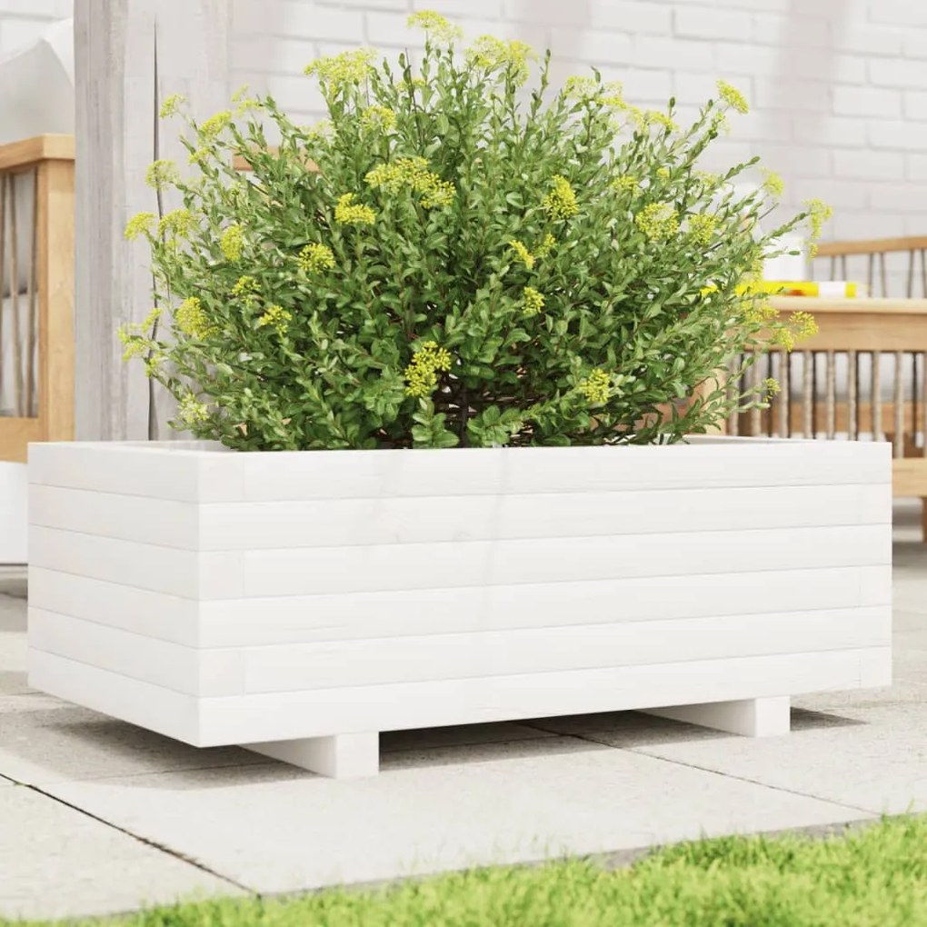 vidaXL Vaso/floreira de jardim 70x40x26,5 cm pinho maciço branco