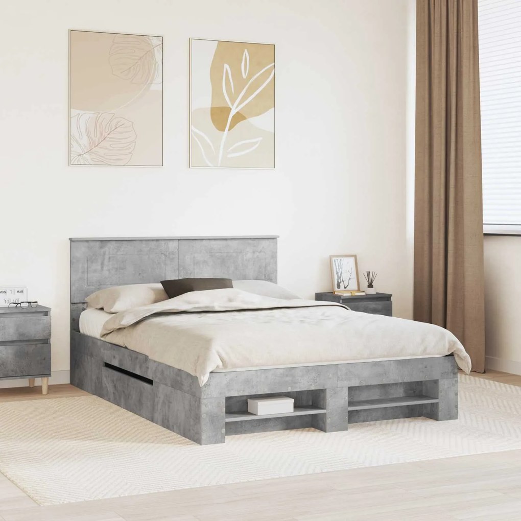 vidaXL Estrutura da Cama Cinzento 160 x 200 cm Madeira processada