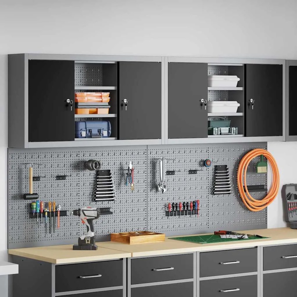 vidaXL Conjunto de Armário de Ferramentas e Pegboard 4 pcs Preto