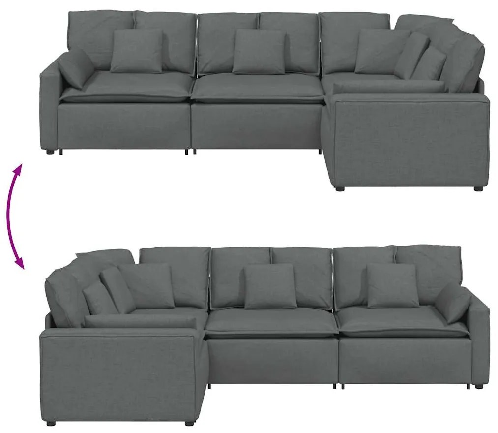 Sofá modular com almofadas tecido cinzento-escuro