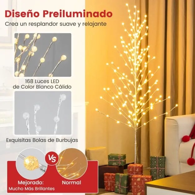 Árvore de Natal artificial de 155 cm com 168 luzes LED brancas quentes Estacas de metal Decoração de festas