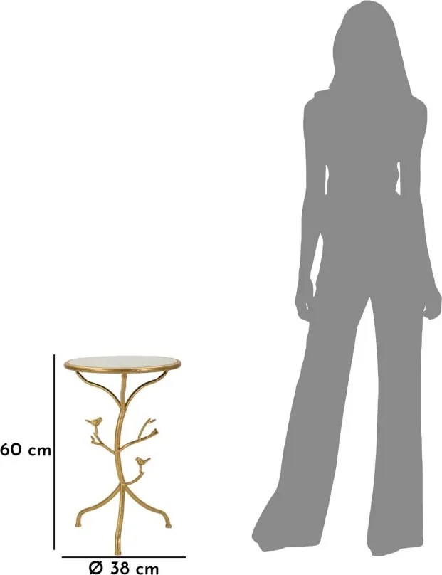 MESA DE APOIO COM PÁSSAROS, EM MÁRMORE Ø 38X60 CM DOURADO E BRANCO