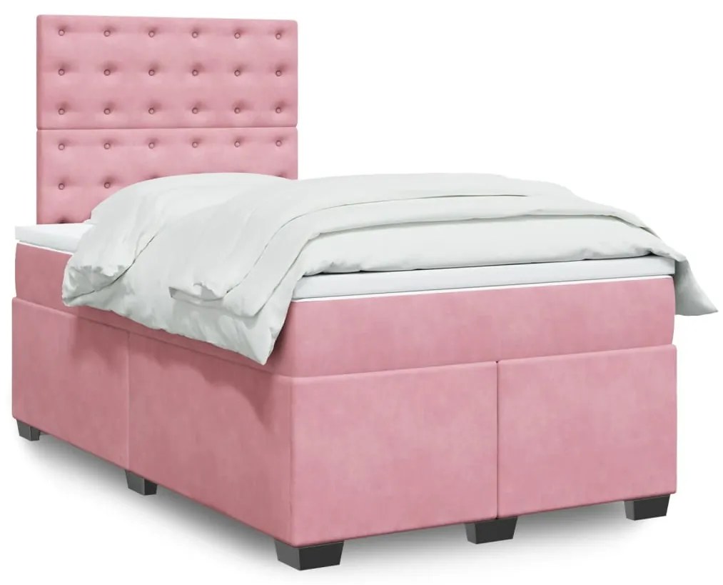 Cama boxspring com colchão 120x200 cm veludo rosa