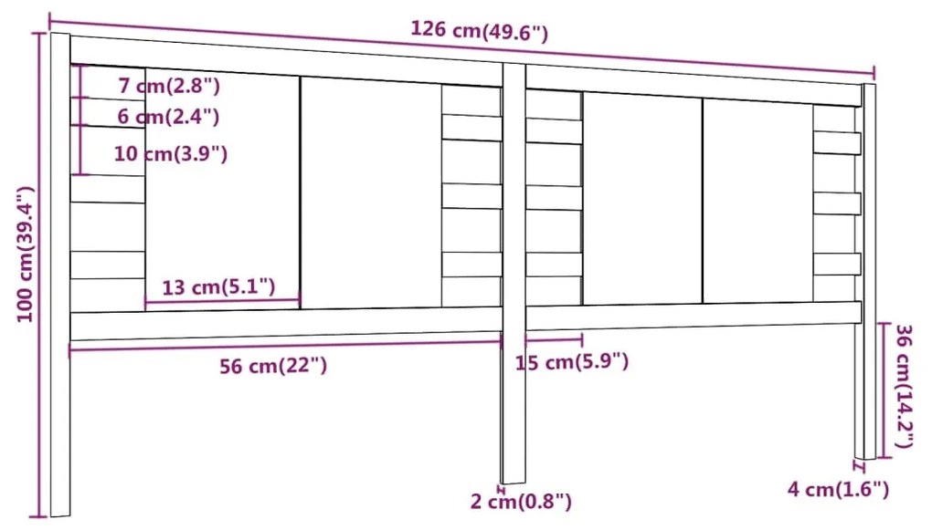 Cabeceira de cama 126x4x100 cm pinho maciço cinzento