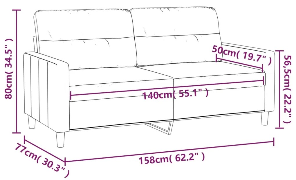 Sofá de 2 lugares em tecido 140 cm cinzento-claro