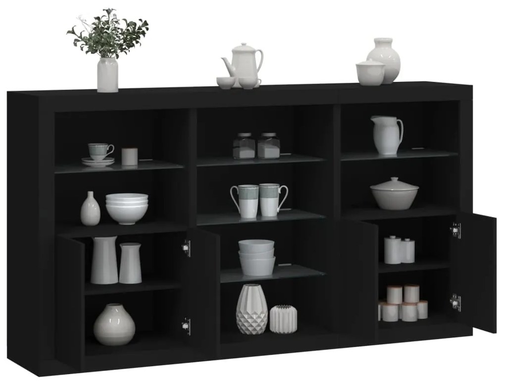 Aparador com luzes LED 181,5x37x100 cm preto