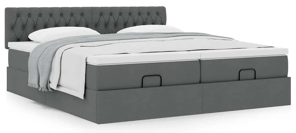Estrutura de cama otomana com colchões tecido cinzento escuro