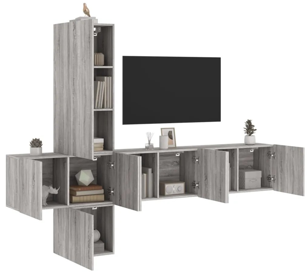 vidaXL 5 pcs móveis de parede p/ TV derivados de madeira cinza sonoma