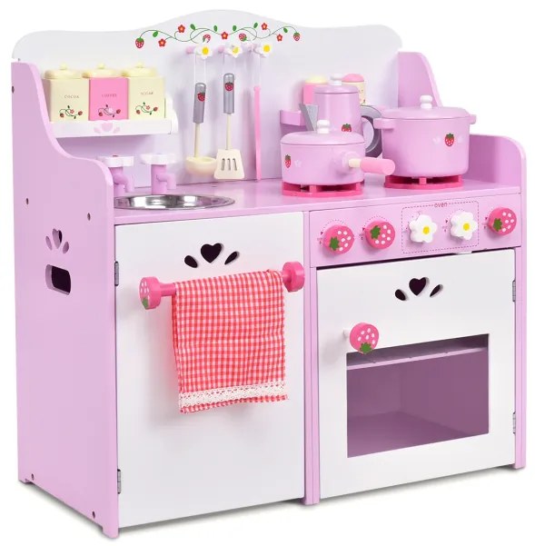 Cozinha brincar infantil madeira morango forno infantil com acessórios Rosa