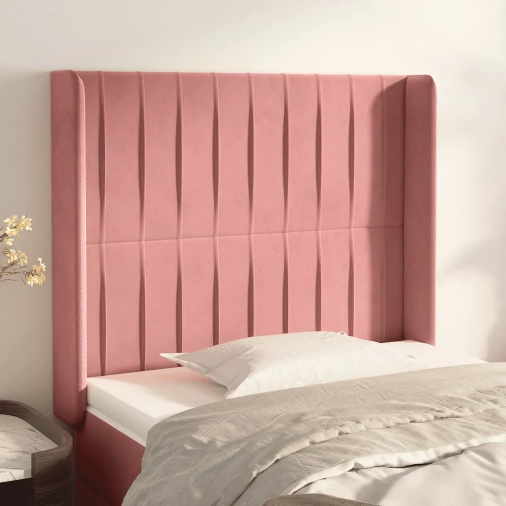 Cabeceira de cama c/ abas veludo 83x16x118/128 cm rosa