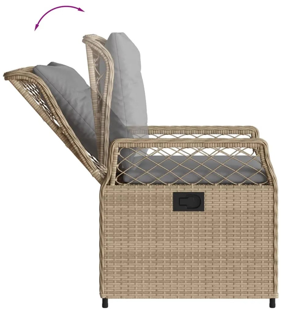 9 pcs conjunto de jantar p/ jardim com almofadões vime PE bege