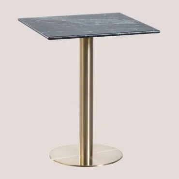 Square Cosmopolitan Marble Bar Table Mármore Verde Big Flower & ↔︎ 60 Cm & Ouro Champagne - Sklum