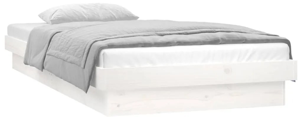 Estrutura cama c/ LED solteiro 90x190 cm madeira maciça branco