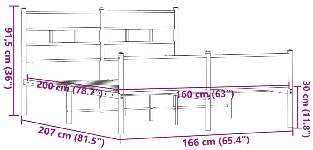 Estrutura cama sem colchão 160x200 cm metal carvalho castanho