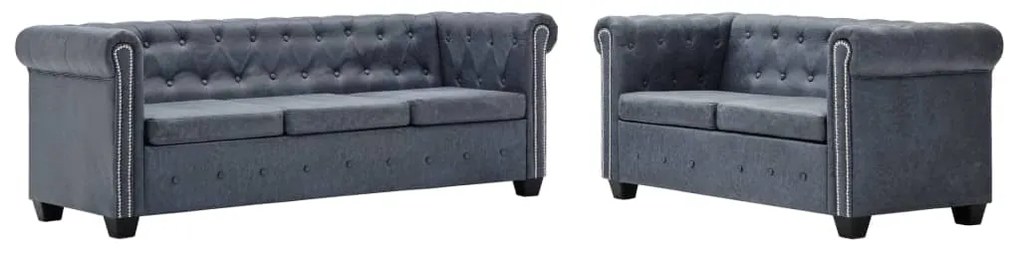 vidaXL Conjunto sofás chesterfield camurça artificial cinzento