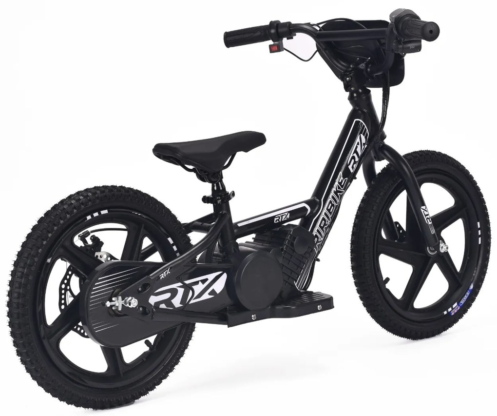 Bicicleta eléctrica para crianças RIRIBIKE RTX6 24V (16") bateria de lítio, motor de 250 watts, travão de disco, assento ajustável em PU macio Preta