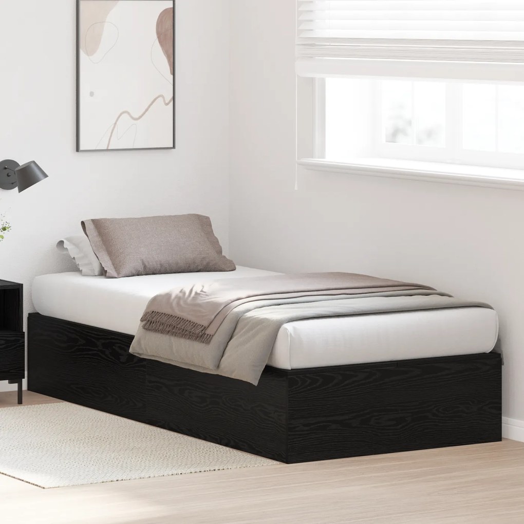 Cama de Armazenamento Carvalho Preto 90x200 cm