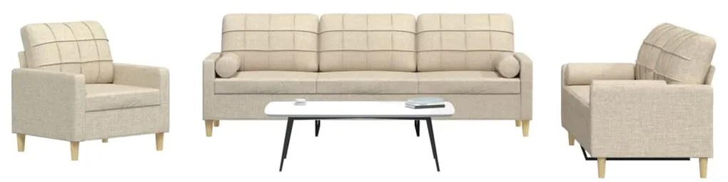 3pcs conjunto de sofás c/ almofadas decorativas tecido creme