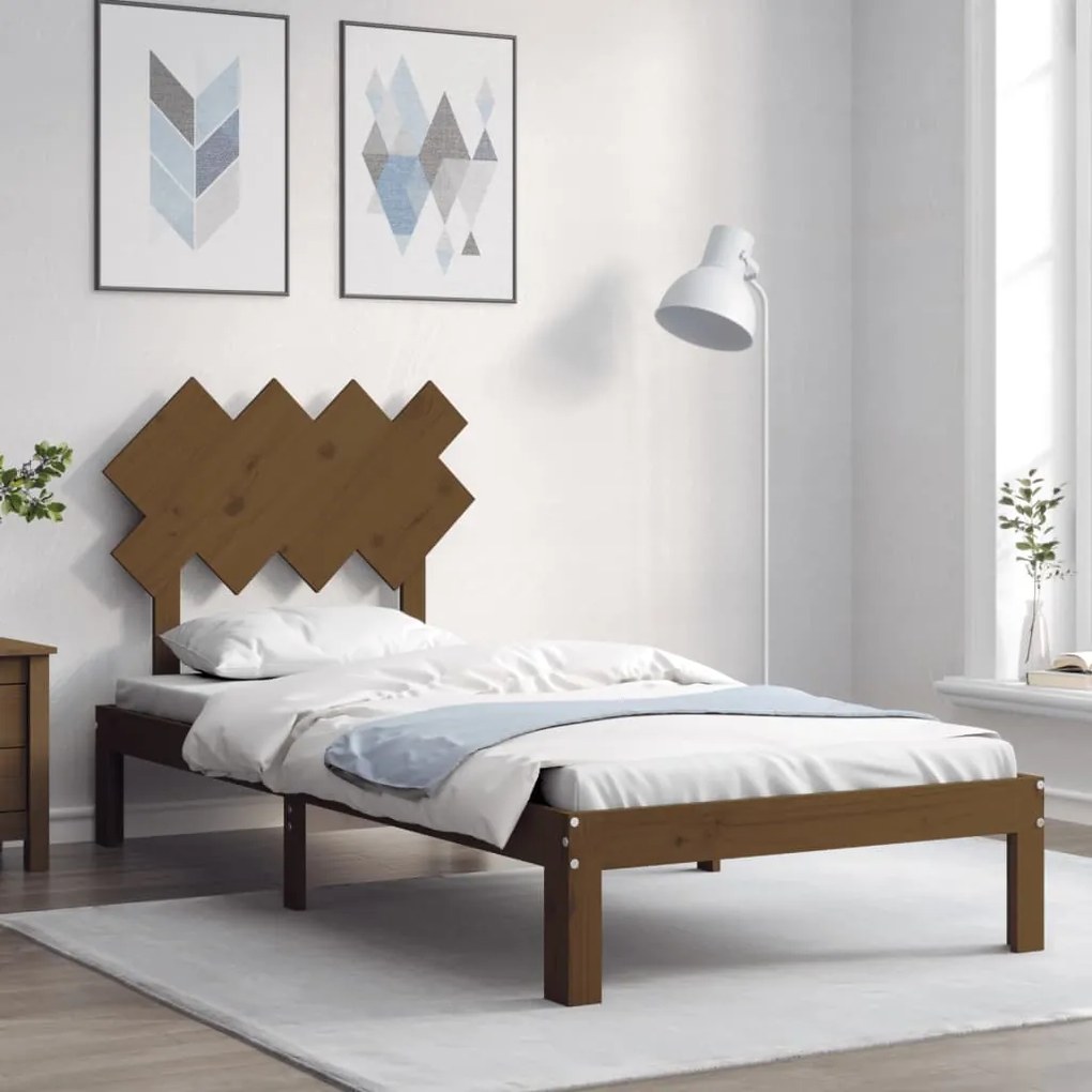 vidaXL Estrutura cama cabeceira 90x200 cm madeira maciça castanho-mel