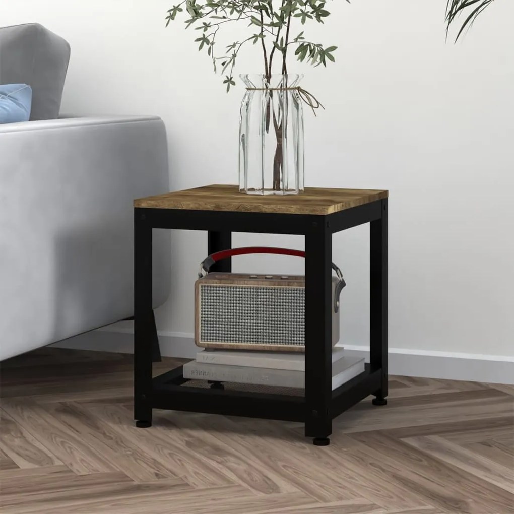 vidaXL Mesa de apoio 40x40x45 cm MDF e ferro castanho-escuro e preto