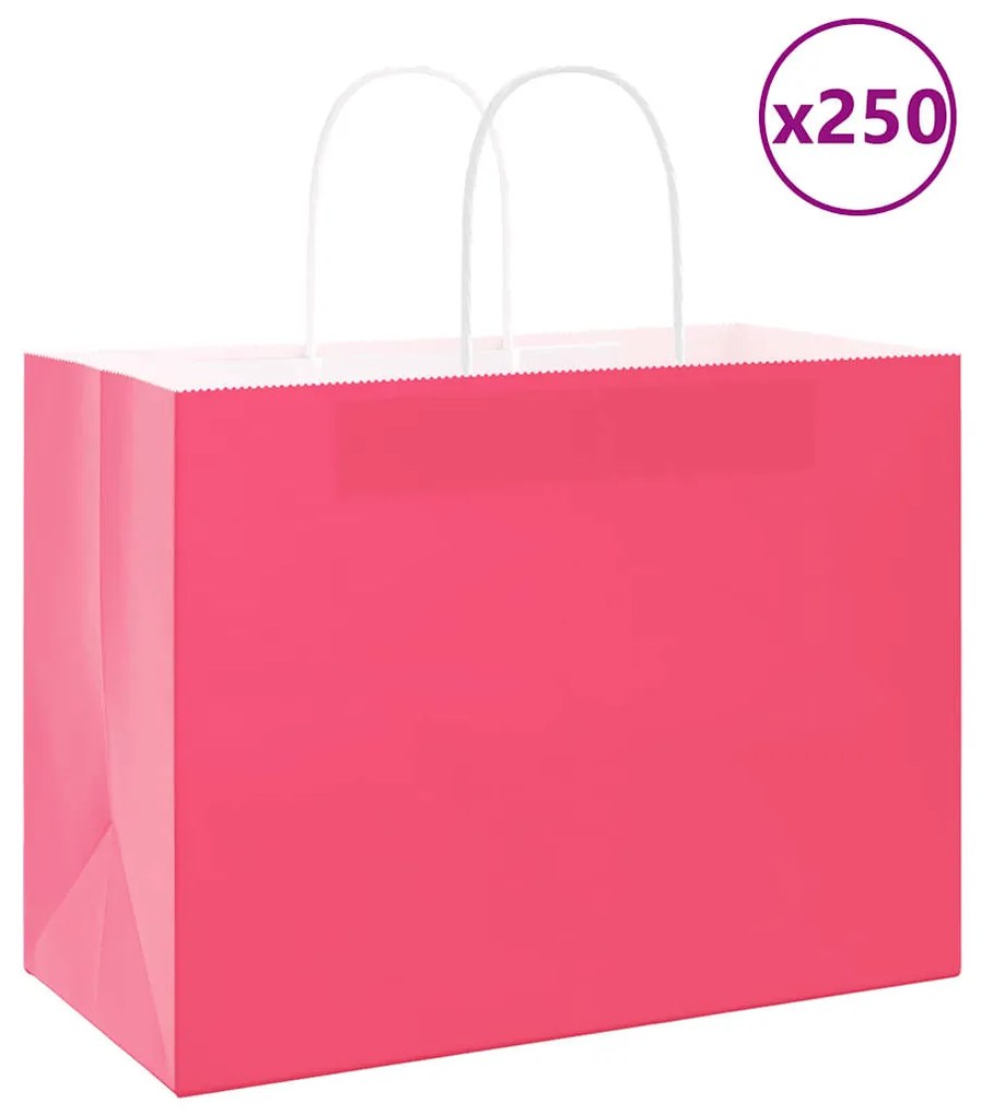 vidaXL Sacos de papel 250 unid com alças rosa 32x17x25 cm