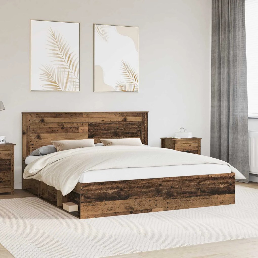 vidaXL Estrutura da Cama com cabeceira Madeira antiga 200 x 200 cm