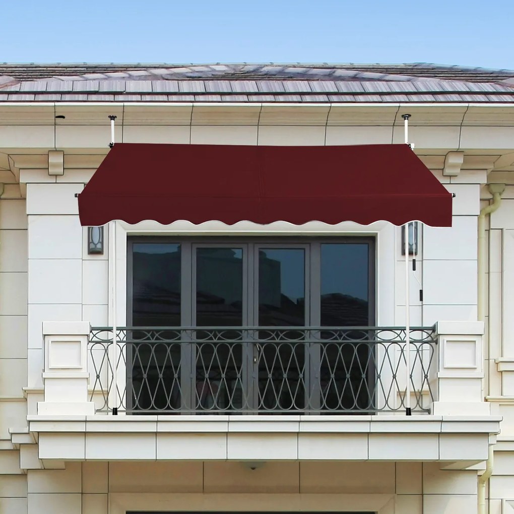 Toldo Exterior Terraço varanda 200 x 125 cm  Altura Ajustável 2-3 m com Manivela e Resistente às Intempéries Cor de Vinho