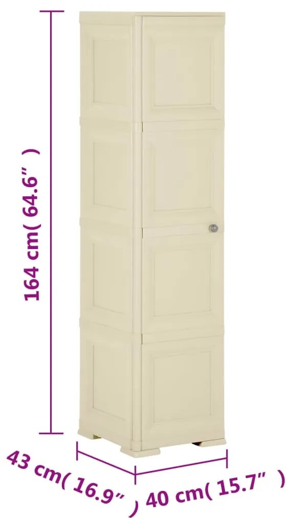 Armário de plástico 40x43x164 cm design de madeira branco nata