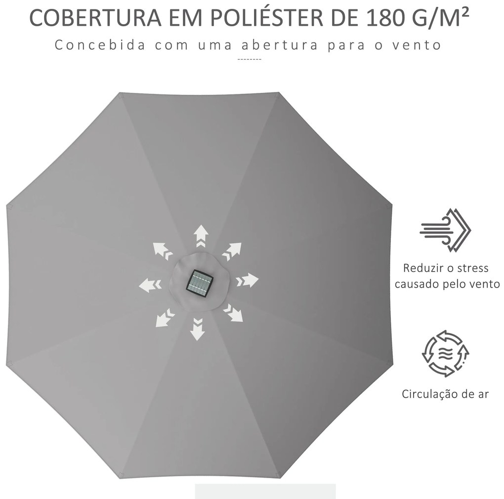 Chapéu de Sol de Jardim Ø265x240 cm Chapéu de Sol de Terraço com Luzes