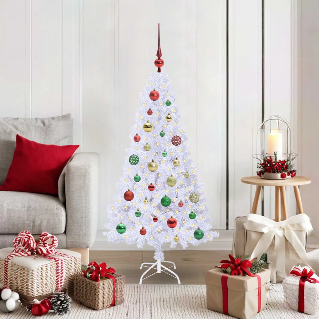 vidaXL Árvore de Natal Artificial com 150 LEDs Branco 120 cm PVC e Aço