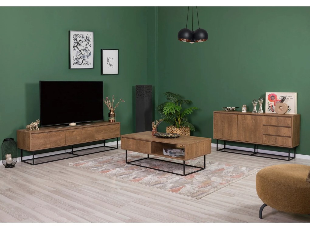 Conjunto de Mobiliário de Sala Laxus – Cor Nogueira e Preto – Medidas: