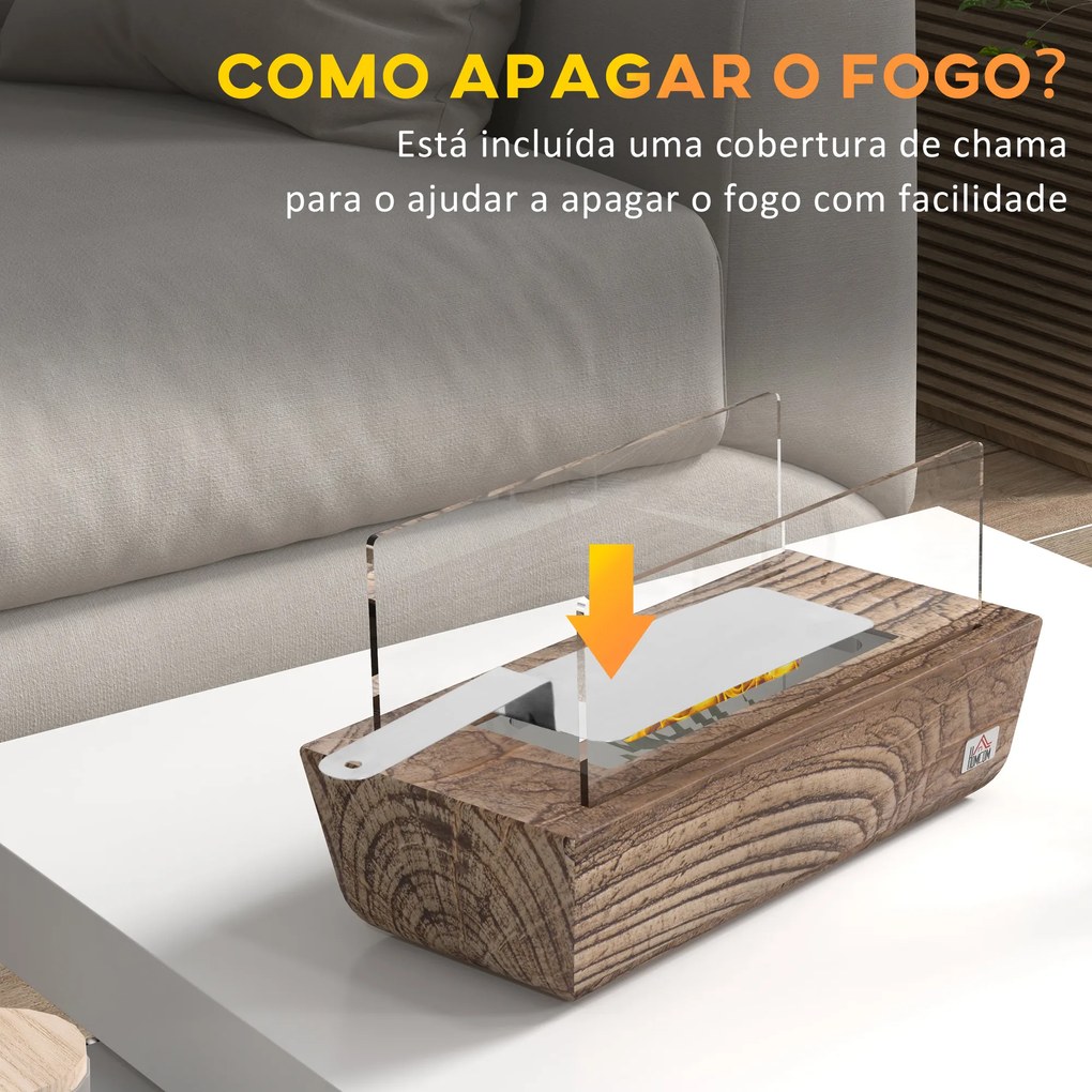 Lareira de Bioetanol de Mesa Capacidade 150 ml 1000BTU/Hr Combustão de 45 Minutos para Interior 5-8 ㎡33x16x18 cm Carvalho