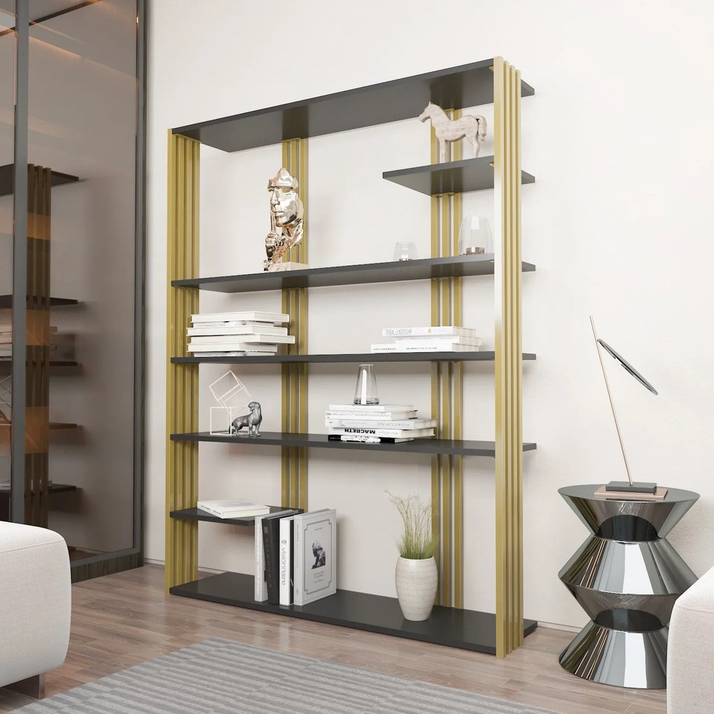 Estante Jenny – Antracite e Dourado – 120x160x29,6 cm
