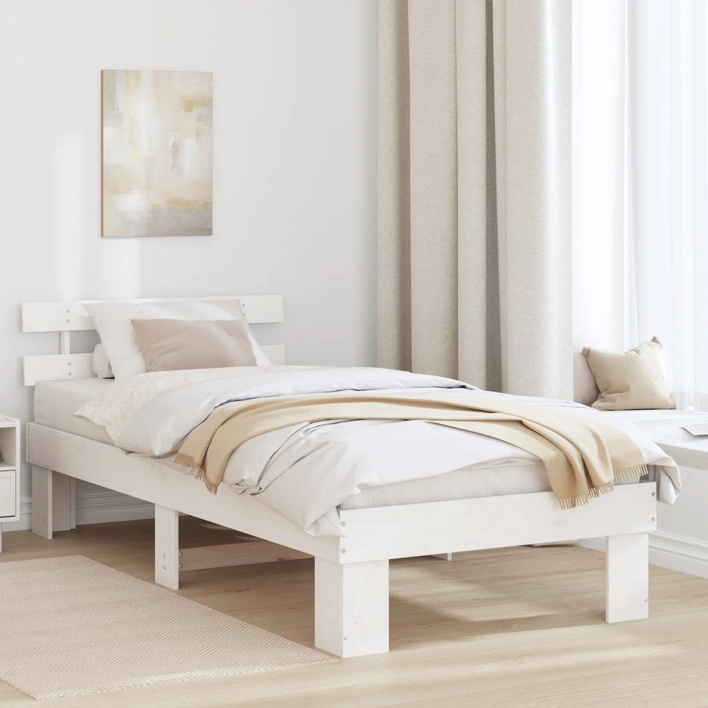 vidaXL Estrado de cama com cabeceira Branca 100x200 cm Madeira maciça de pinho