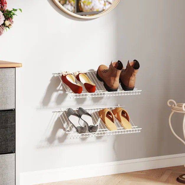 Conjunto de 2 prateleiras 61 x 30 x 2,5 cm para sapatos para montagem na parede Branco