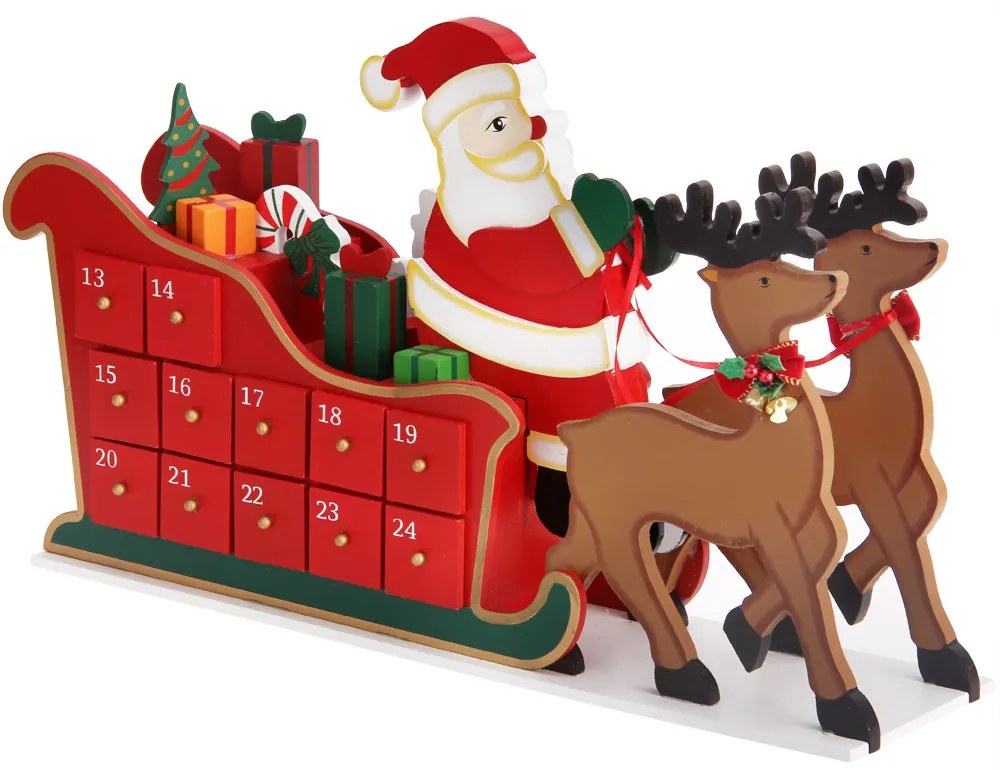 Calendário do Advento com trenó em madeira 52 x 13 x 31 cm Multicolorido