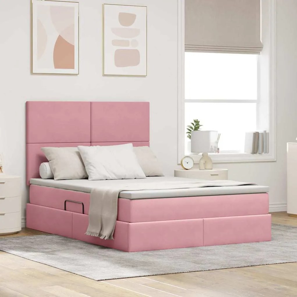 vidaXL Cama com arrumação e colchão Rosa 140 x 190 cm Veludo