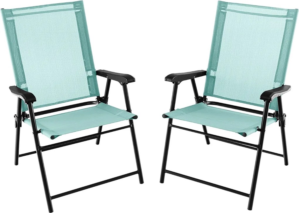 Conjunto de 2 cadeiras de jardim dobráveis portáteis com encosto em tecido Estrutura metálica para piscina Terraço 65 x 60 x 93 cm verde