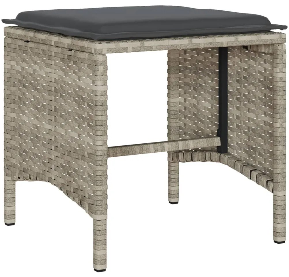 4 pcs conj. sofás jardim c/ almofadões vime PE cinzento-claro
