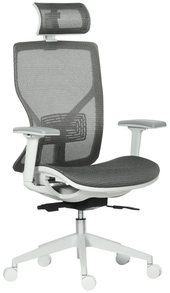 Vinsetto Cadeira Escritório Ergonómica Giratória com Altura Ajustável Apoio para os Braços Apoio para a Cabeça e Suporte Lombar Cinza | Aosom Portugal