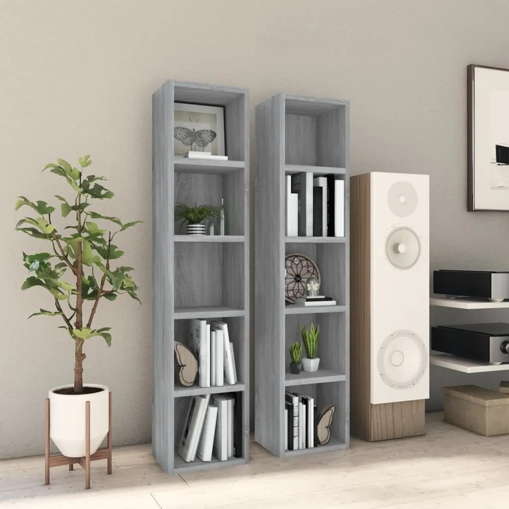 815319 vidaXL Armários para CDs 2pcs 21x16x93,5cm deriv. madeira sonoma cinza