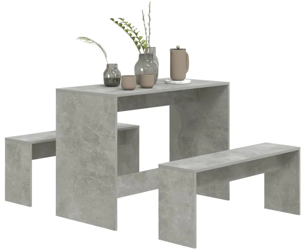 3 pcs conjunto de jantar derivados de madeira cinzento cimento