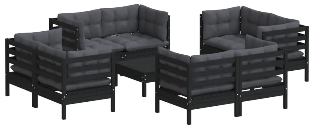 9 pcs conj. lounge de jardim com almofadões antracite pinho