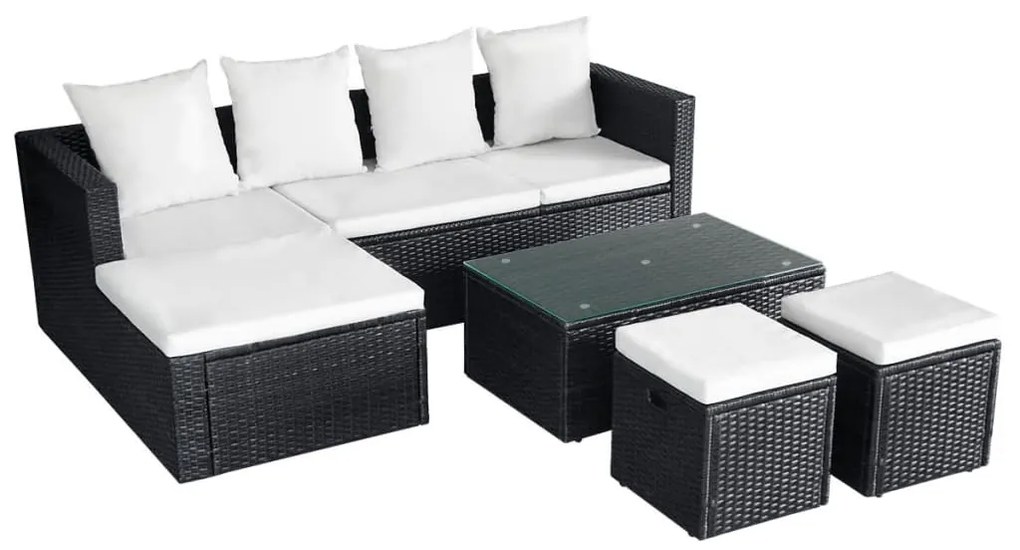 4 pcs conjunto lounge de jardim c/ almofadões vime PE preto