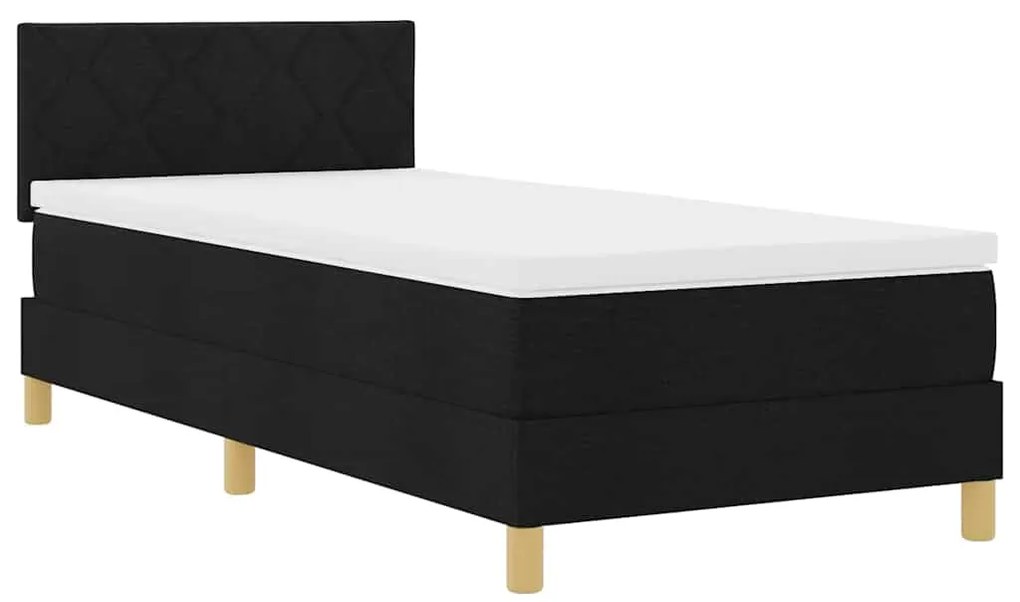 Cama Box com Colchão &amp; LED Preta 90x200 cm Tecido