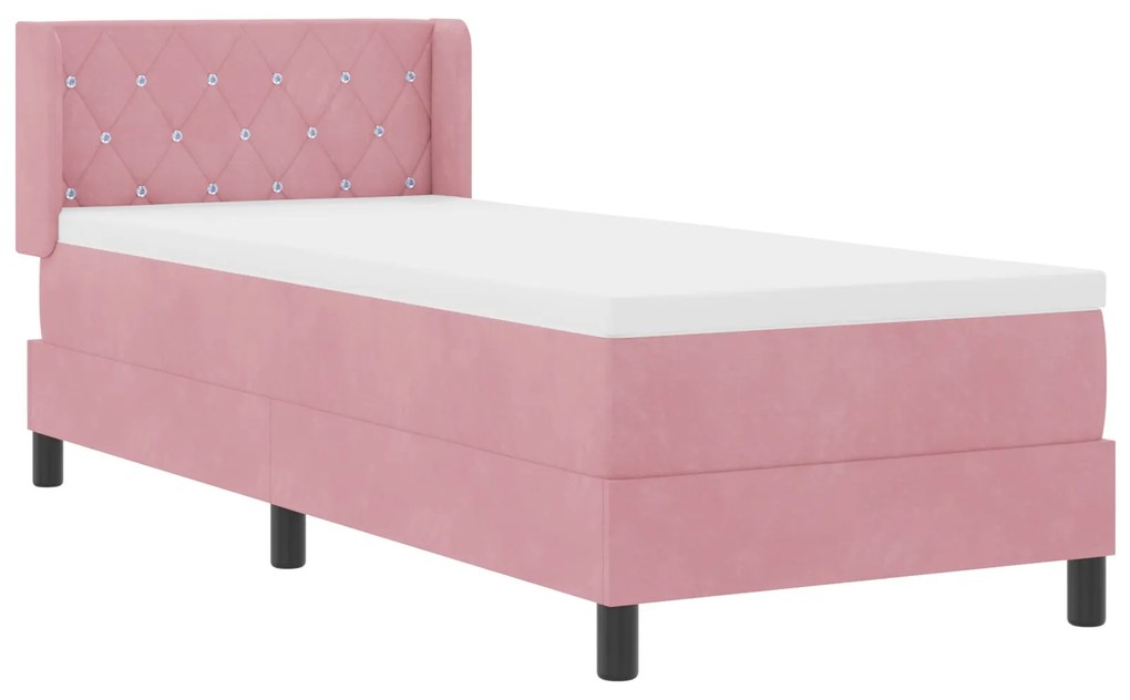 Cama Box Spring com Colchão Rosa 80x200 cm Veludo