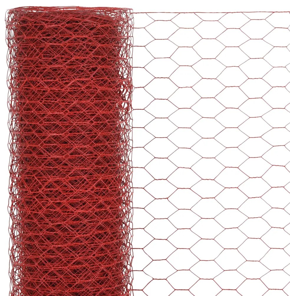 Cerca arame galinheiro 25x0,5m aço c/ revestimento PVC vermelho